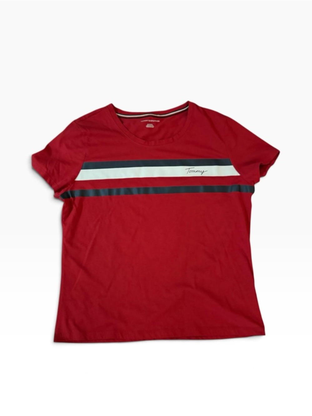 Tommy Hilfiger Red Tee with Navy and White Chest Stripes